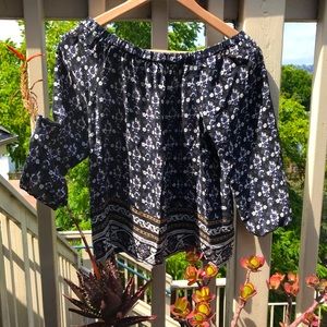 Off Shoulder Black Floral Top